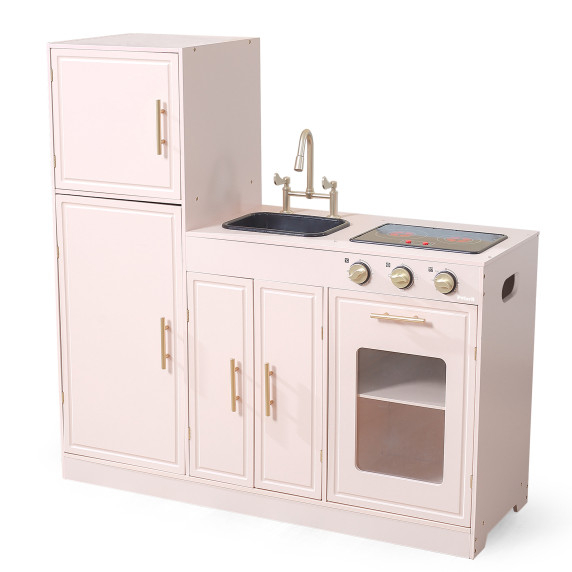 VIGA PolarB Wooden Interactive Kitchen Pink Set with Fridge and Sink