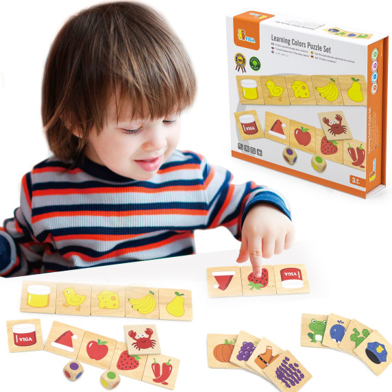 VIGA Educational Wooden Puzzle Sort Match Colors and Shapes 38 Pieces Montessori