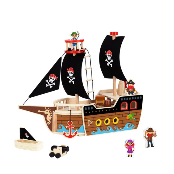 TOOKY TOY Pirate Ship Wooden Figures Set