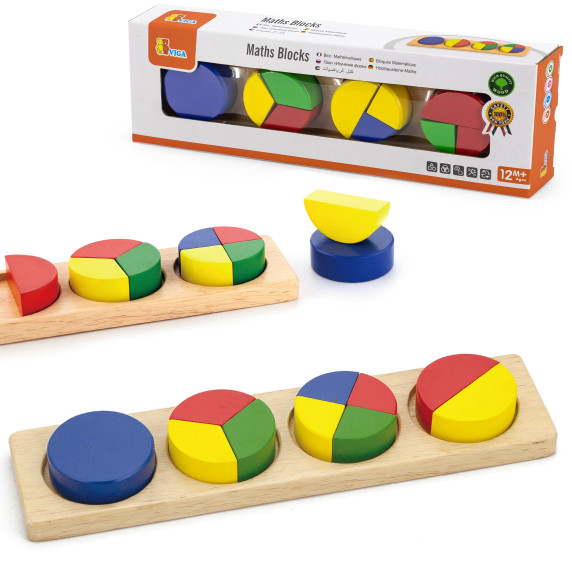 VIGA Wooden Puzzle Mathematical Fractions 10 Montessori Blocks