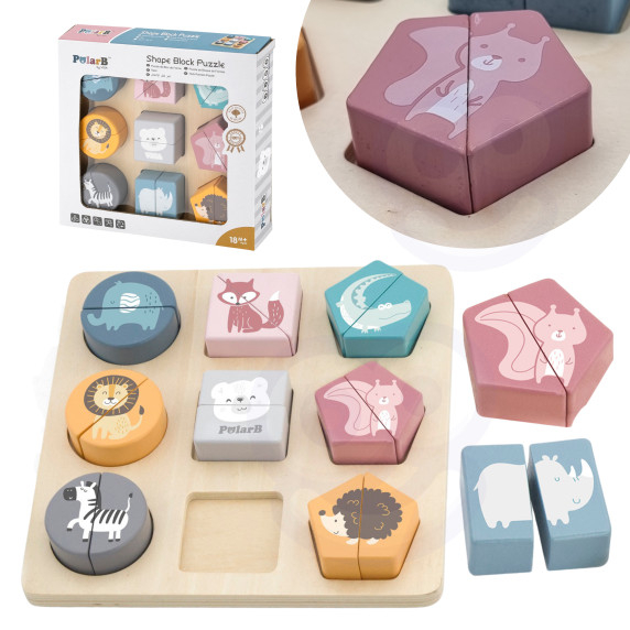 VIGA PolarB Wooden Puzzle Blocks - Animals
