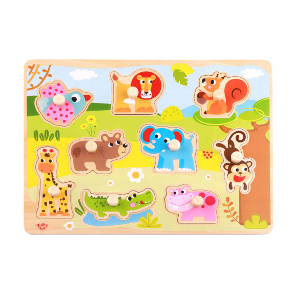 TOOKY TOY Wooden Montessori Puzzle Animals with Matching Pins
