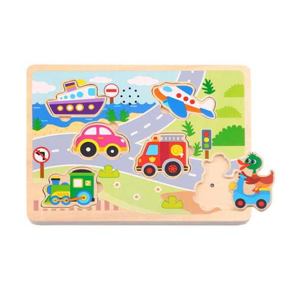 TOOKY TOY Wooden Montessori Puzzle Sound Vehicles Matching Puzzle