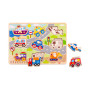 TOOKY TOY Wooden Montessori Puzzle Transport Vehicles with Matching Pins