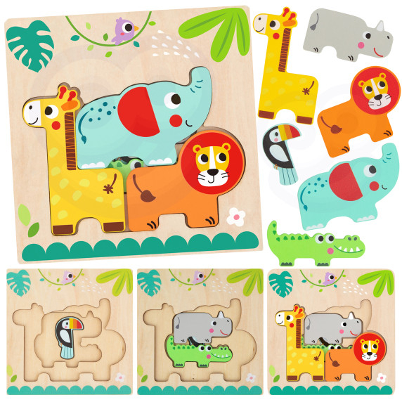 TOOKY TPY Wooden Montessori Puzzle Multilayer Board Forest Animals 7 pcs.