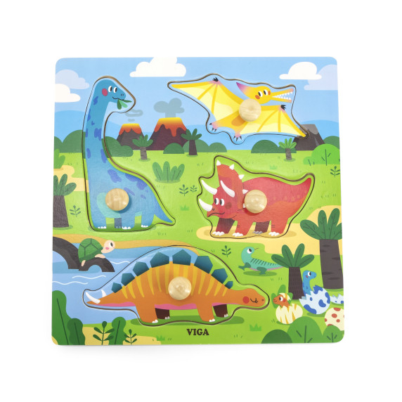 VIGA Wooden Puzzle with Pins Dinosaurs