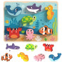 TOOKY TOY Wooden Montessori Puzzle Sea World Fish Turtle Shapes