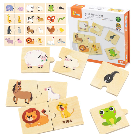 VIGA Wooden Puzzle Small and Large Animals