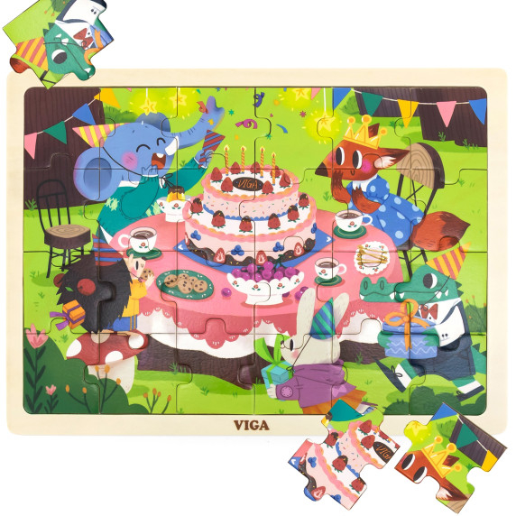 VIGA Wooden Puzzle 24 Piece Birthday Party Puzzle
