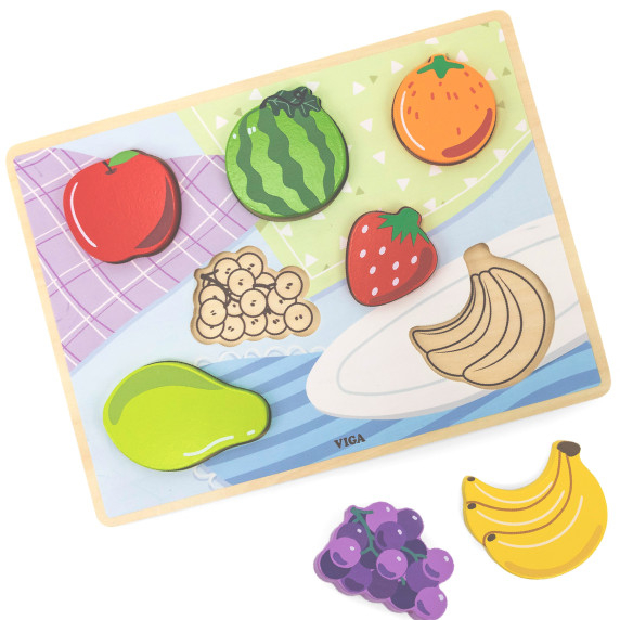 VIGA Wooden Puzzle Montessori 2-in-1 Puzzle Fruit Figures