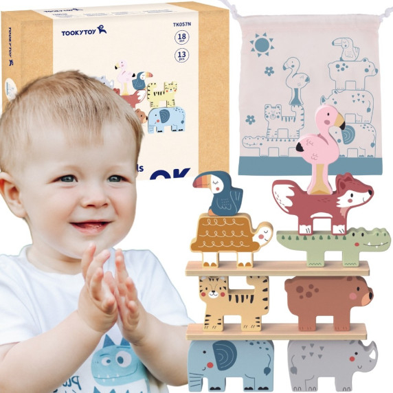 TOOKY TOY Wooden Blocks Puzzle Animals Montessori 9 pcs.