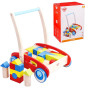 TOOKY TOY Wooden Walker Pusher for Children + Blocks 23 pcs.