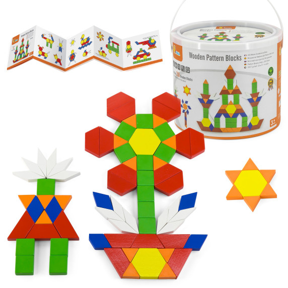 VIGA Wooden Flat Blocks in a Bucket 250 Montessori Pieces