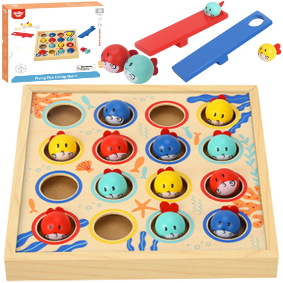 TOOKY TOY Game for Children Wooden Table Flying Fish 19 pcs.