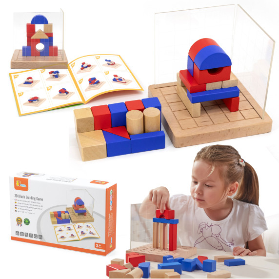 VIGA Wooden Building Game 3D Montessori Blocks