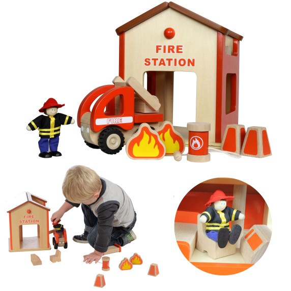 MASTERKIDZ Mini Fire Station Wooden Set