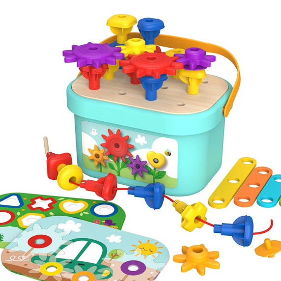 TOOKY TOY Montessori Puzzle Pegs in a Box Stacks Threading Game