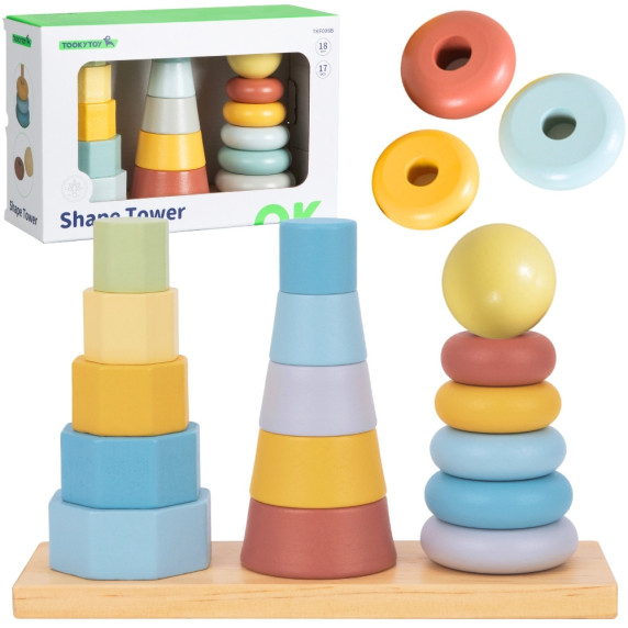 TOOKY TOY Three Towers Stack Puzzle Montessori Sorter