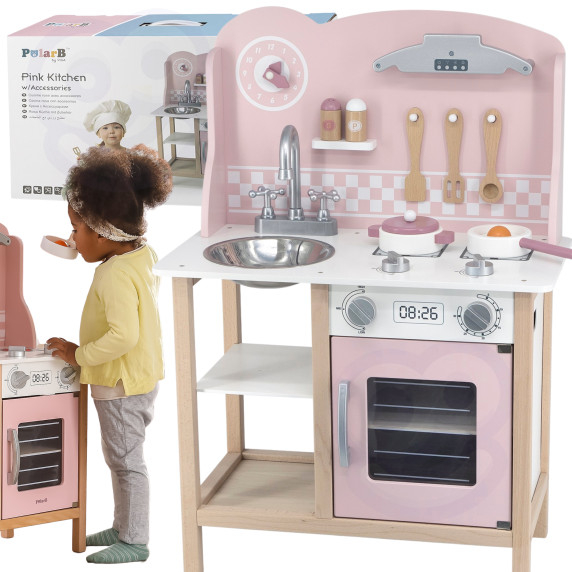 VIGA PolarB Wooden Kitchen with Accessories Silver - Pink