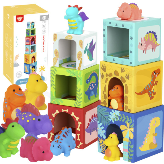 TOOKY TOY Wooden Blocks Educational Puzzle + 6 Play Figures 12 pcs.