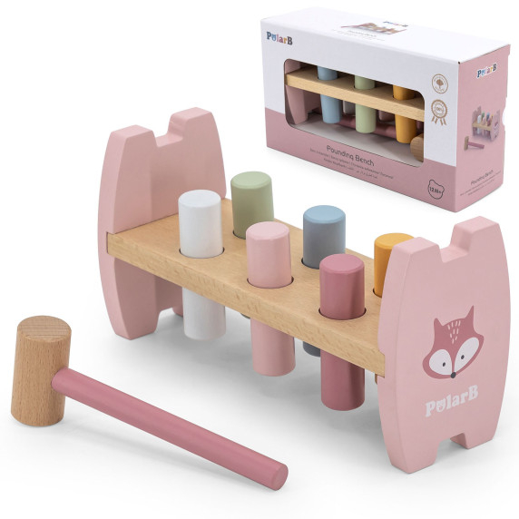 VIGA PolarB Wooden Punching Toy with Hammer Fox Montessori