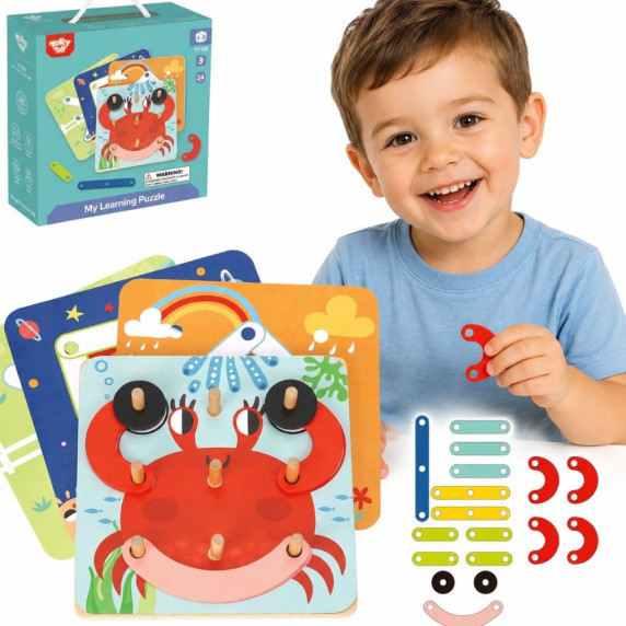 TOOKY TOY Wooden Puzzle Blocks Pegs Animal Patterns to Recreate FSC Certified