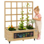 Classic World Edu Wooden Flower Stand on Wheels Garden Cart with Blackboard