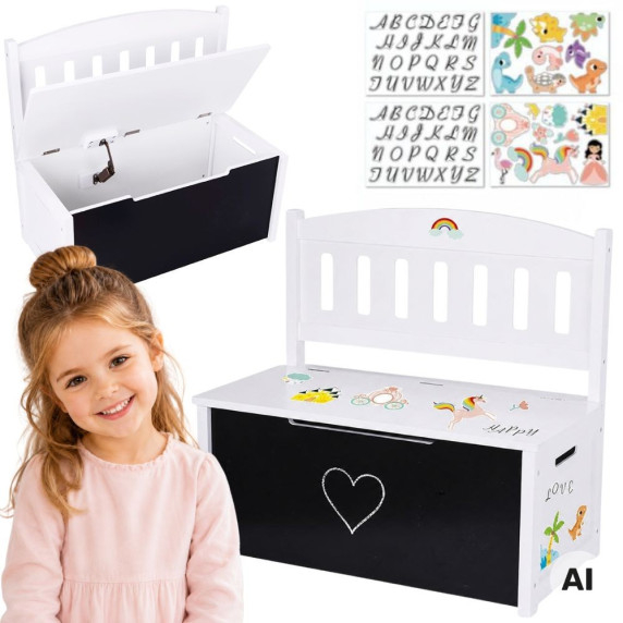 Tooky Toy Wooden Chest Bench with Drawing Board
