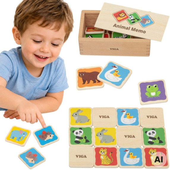 Viga Wooden Memory Game Memo Animals Educational Children 3+
