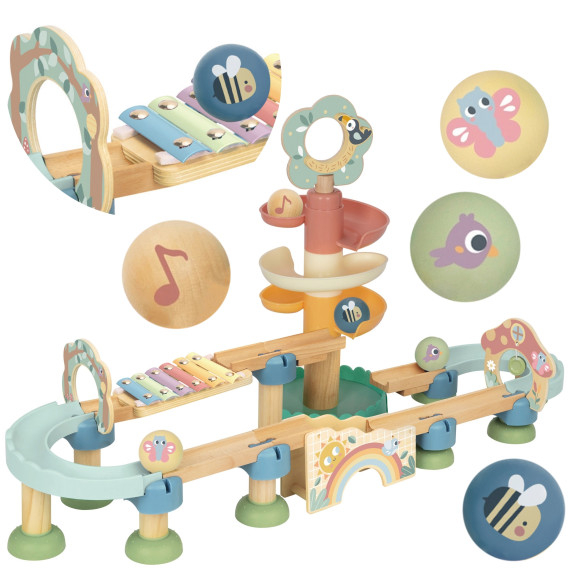 TOOKY TOY Wooden Musical Ball Track 44 Pieces Pastel
