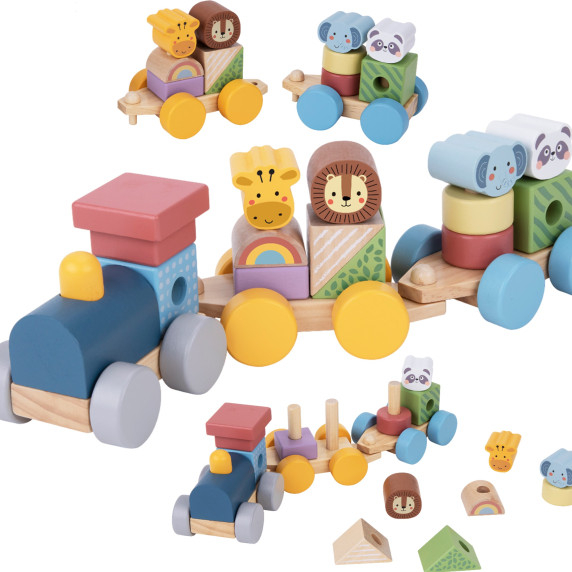 TOOKY TOY Wooden Train with Animals Blocks Montessori Puzzle