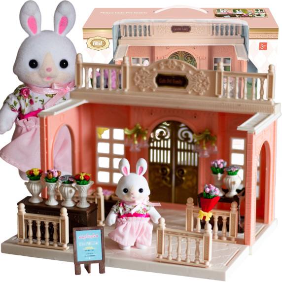 WOOPIE Dollhouse Rabbit Family Flower Shop + Figurine