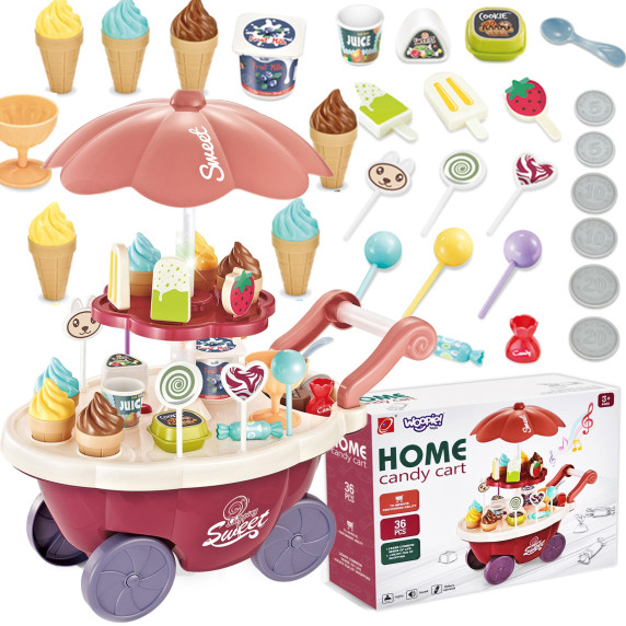 WOOPIE Food Truck Confectionery Trolley Ice Cream Sweets Stand Sound Light + 36 Accs