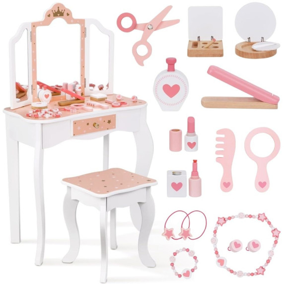 WOOPIE GREEN Wooden Dressing Table with Mirror and Accessories