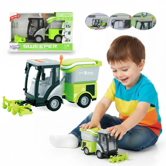 WOOPIE City Sweeper 1:16 Green Sound and Light Effects