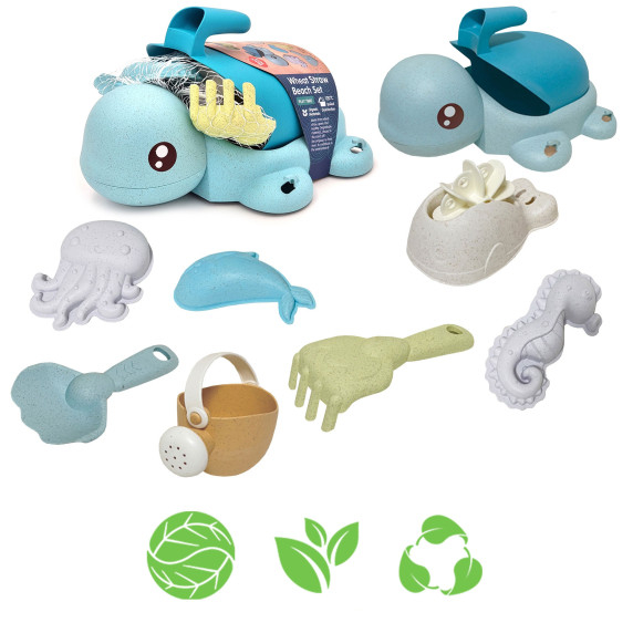 WOOPIE GREEN 2-in-1 Sand and Bath Set Blue Turtle 8 pcs. BIODEGRADABLE ORGANIC MATERIAL