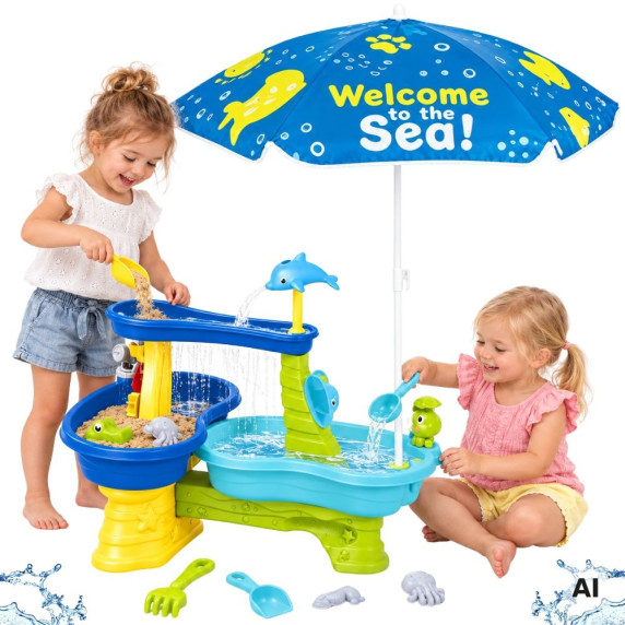 WOOPIE Water Table with Umbrella 2 in 1 Waterfall and Sandbox