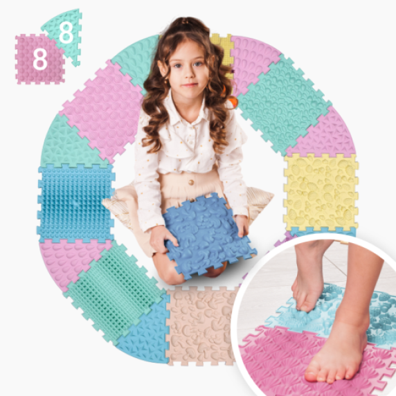 Ortek „Puzzle Mix" Modulära sensoriska mattor (8 + 8 st.)
