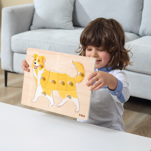 VIGA Wooden Puzzle Set 12 Montessori Animal Puzzles + Stand