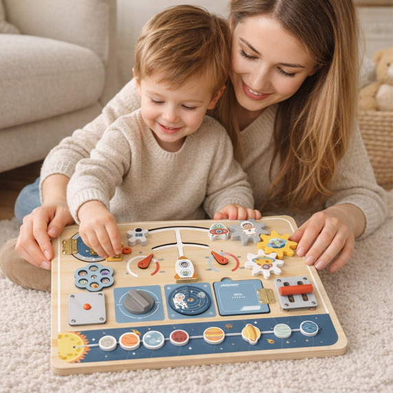 TOOKY TOY puidust Montessori haridustahvel Astronaut Spaceship