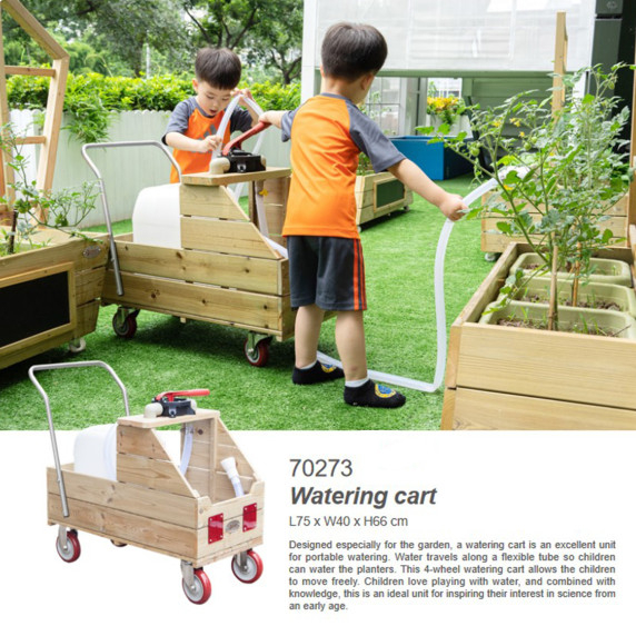 CLASSIC WORLD EDU Wooden Water Cart for Watering + Hose