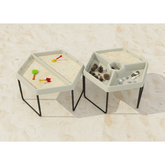 MASTERKIDZ Hexagonal Sand and Water Play Table with 3 Compartments and Adjustable Height