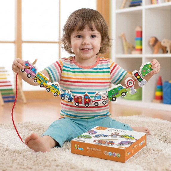 VIGA Wooden Blocks Wooden Interlacing Lace Cars