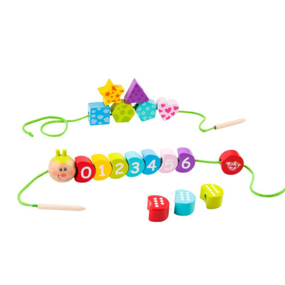 TOOKY TOY Wooden Threading Blocks Caterpillar Learning Counting 20 pcs.