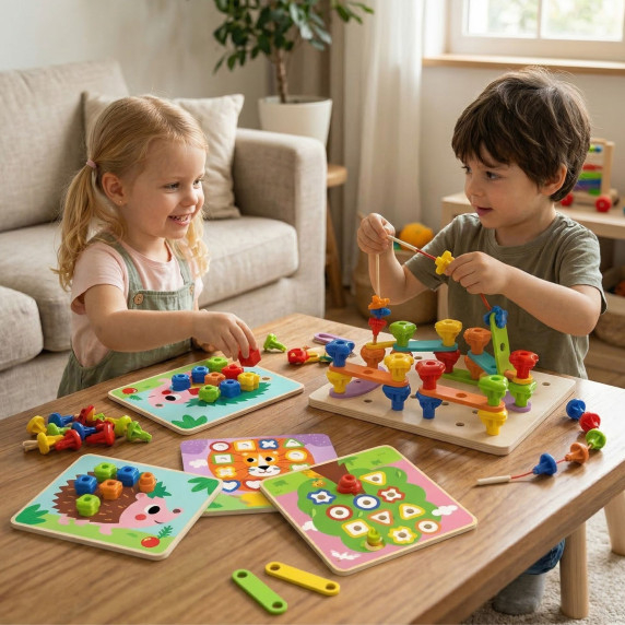 TOOKY TOY Multifunctional Board Set of Colored Screws Learning Shapes