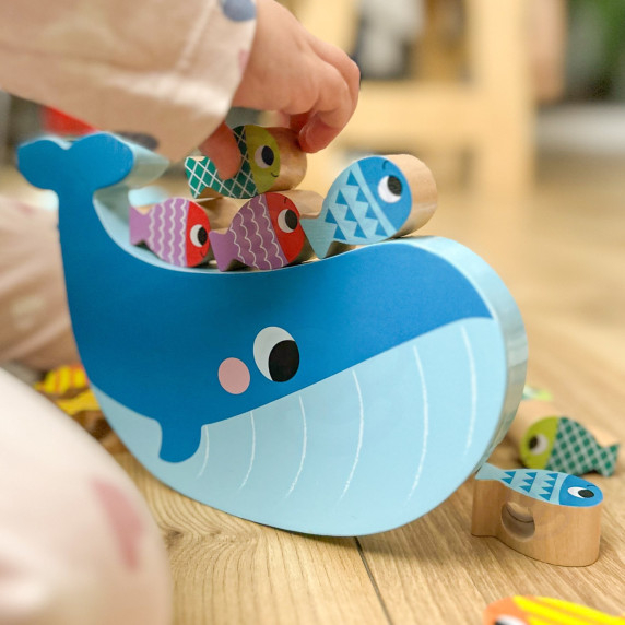 TOOKY TOY Wooden Whale and Fish Game Multifunctional 4 in 1