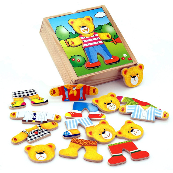 VIGA Wooden Puzzle Educational Puzzle Dress Up the Teddy Bear Boy