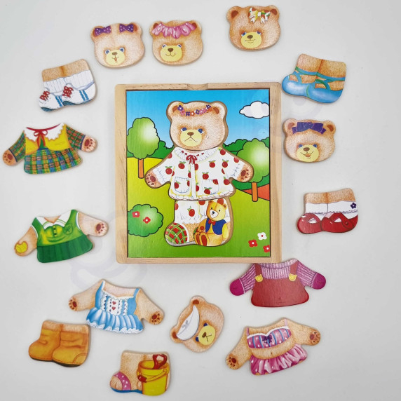VIGA Wooden Logic Puzzle Dress Up Teddy Bear Girl