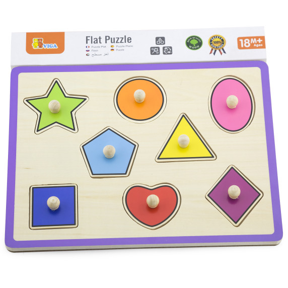 VIGA Wooden Colorful Puzzle with Pins Shapes