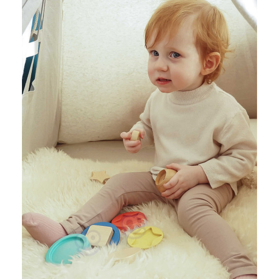 TOOKY TOY Wooden Puzzle Pyramid Shapes Teddy Bear 11 pcs.
